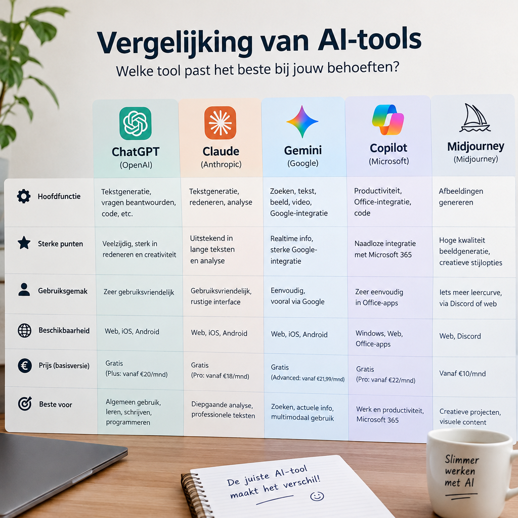 Alt tag: "Vergelijking van AI-tools voor optimale functionaliteit en gebruikerservaring