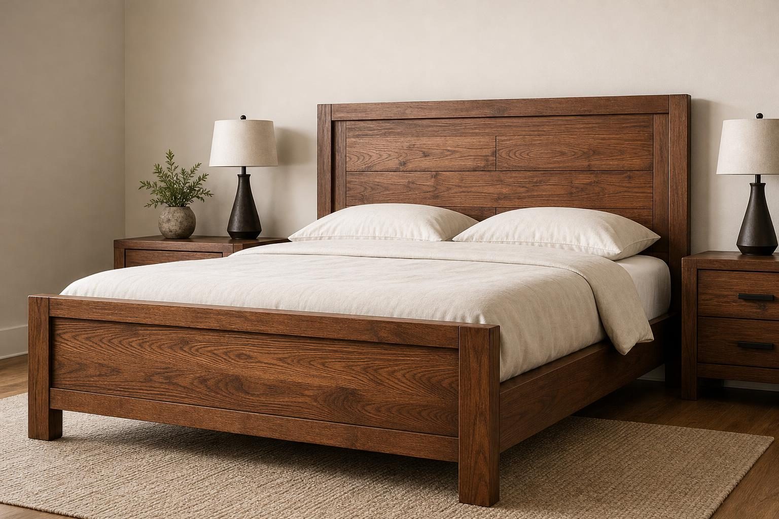Wooden bed frame in a quiet bedroom